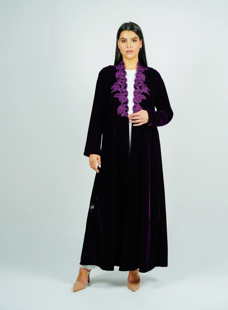 Rosette Abaya  velvet abaya with  embroidery on the neckline for Women | Best Price UAE
